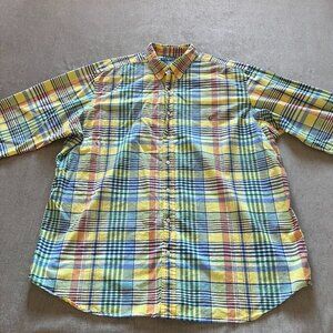 Polo Ralph Lauren Button Down Plaid Men 3XLT Yellow Blue Plaid Casual Pony